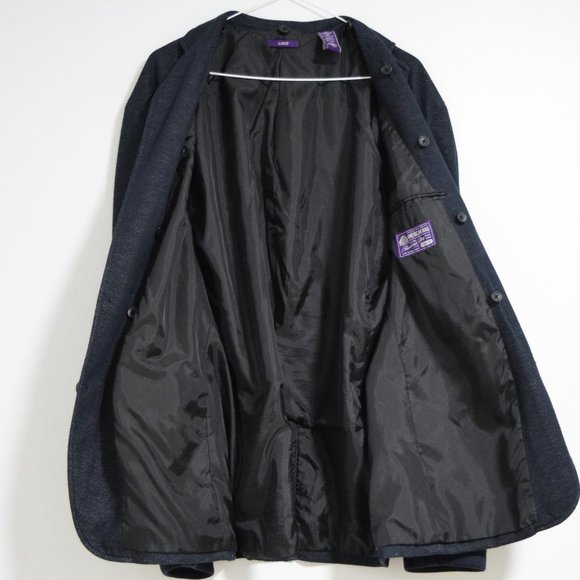 Dark Faux Denim Double Layer Hooded Sweatshirt Jacket | Size L - Picture 5 of 12